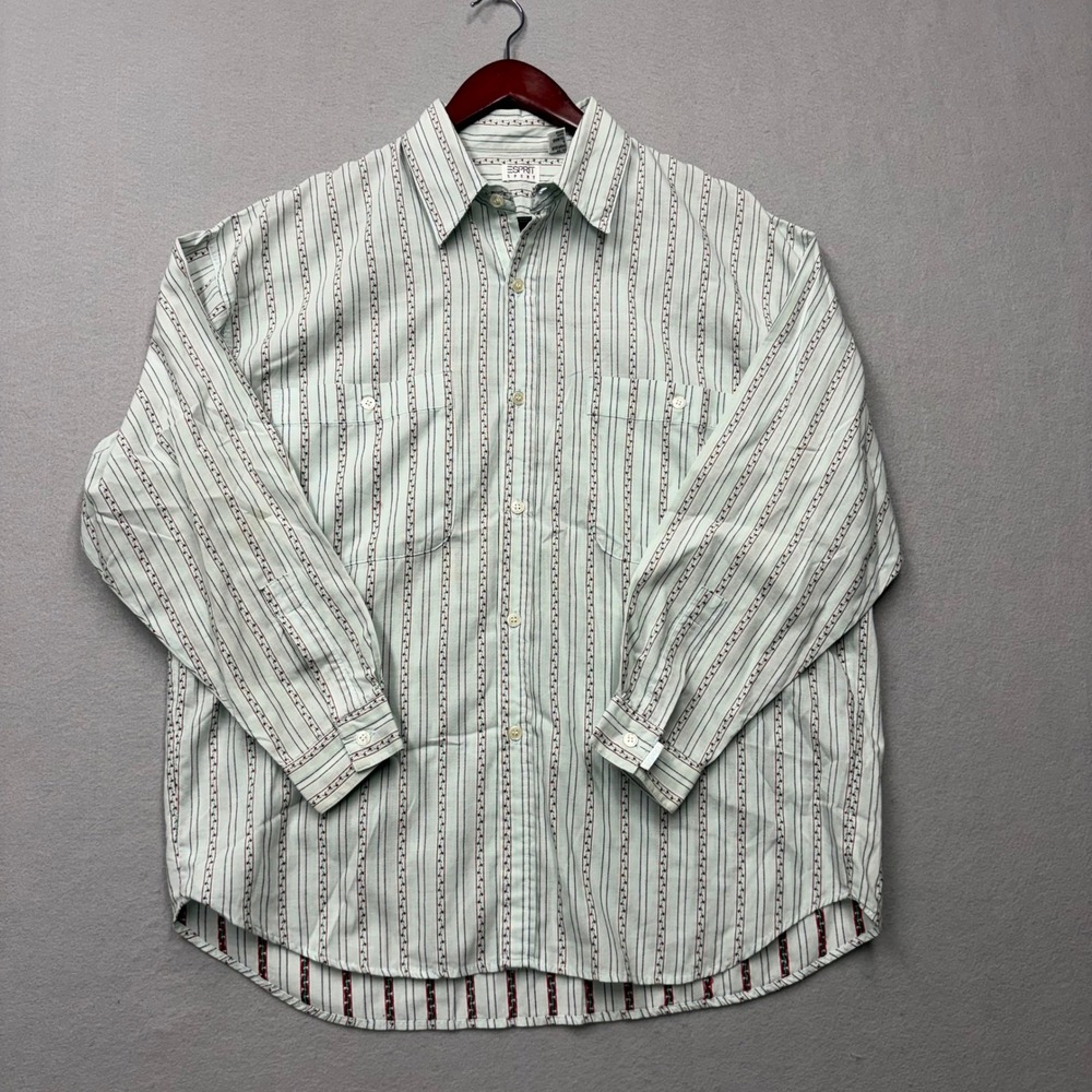 Esprit Sport Shirt Mens M Green Vintage 70s Floral Stripe LS Button Down